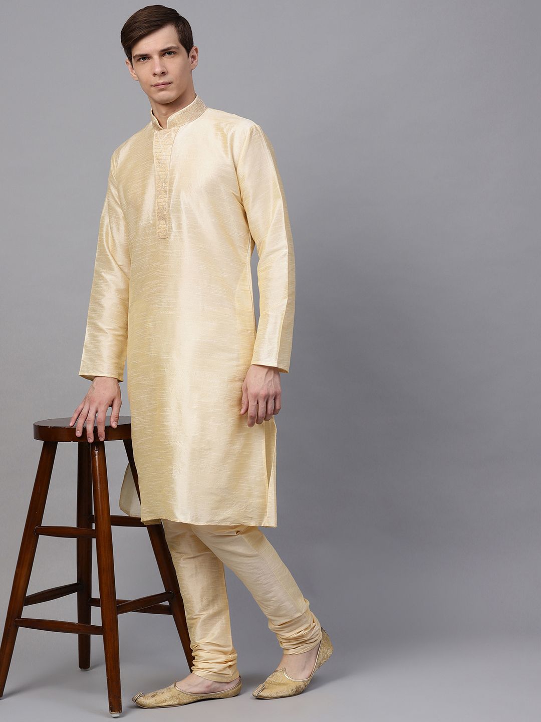 SOJANYA Men Beige Solid Straight Kurta