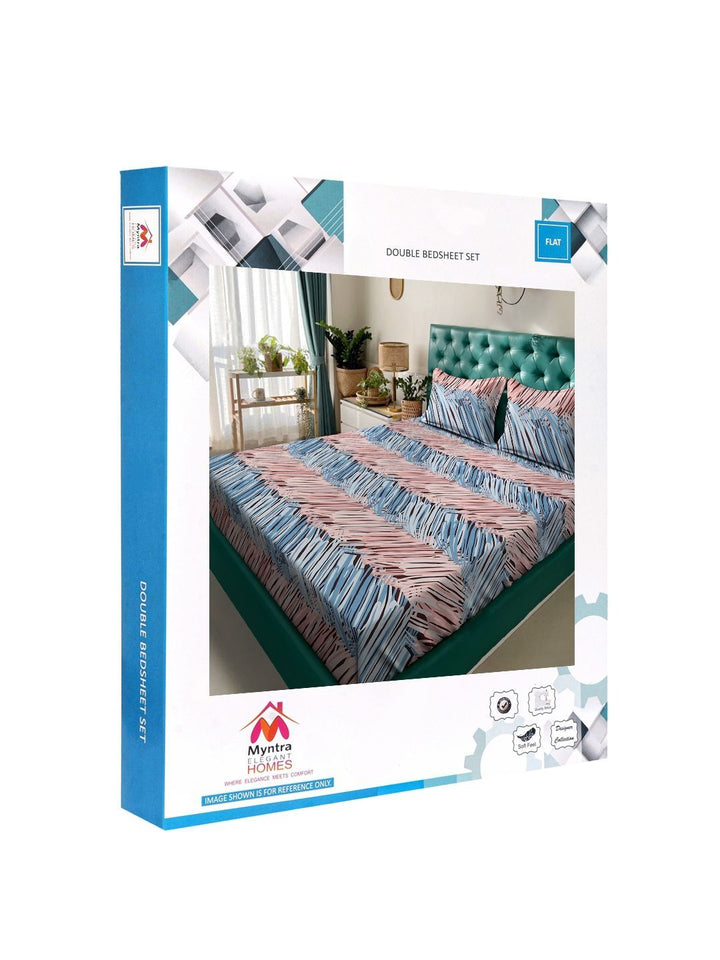 Myntra Elegant Homes Multicolor 300 TC Super King Double Bedsheet dengan 2 Sarung Bantal