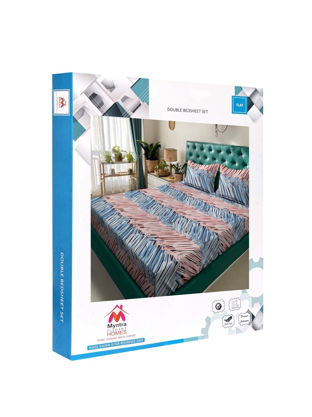 Myntra Elegant Homes Multicolor 300 TC Super King Double Bedsheet dengan 2 Sarung Bantal