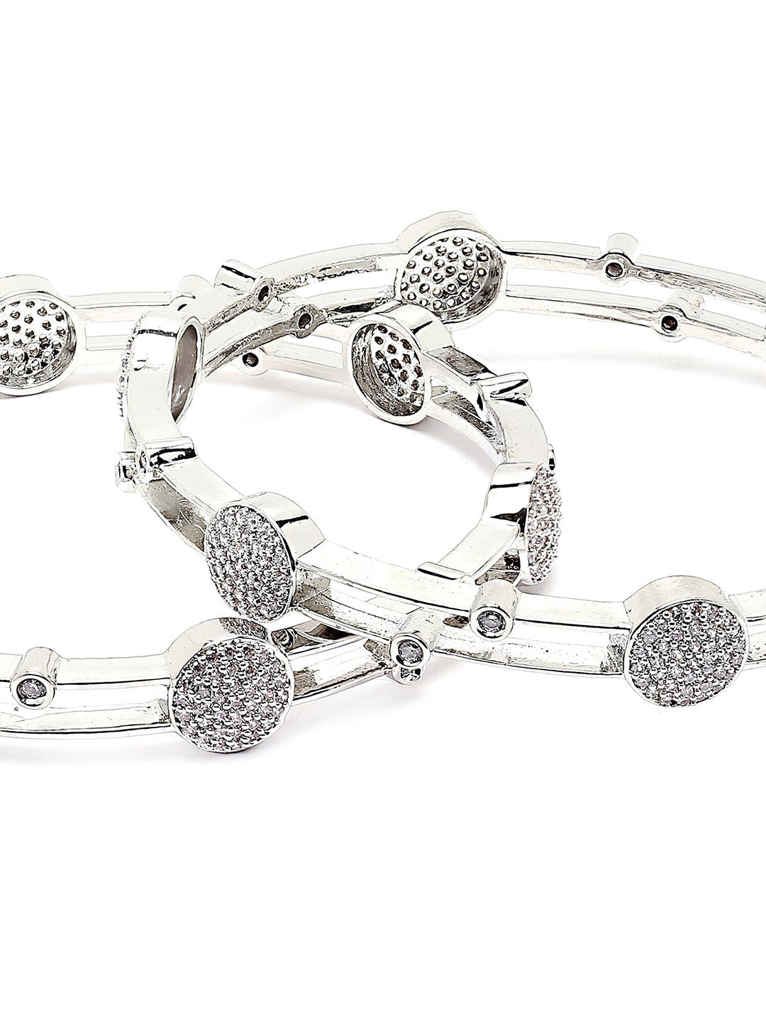 KARATCART Set Of 2 Silver Plated Cubic Zirconia Studded Bangles