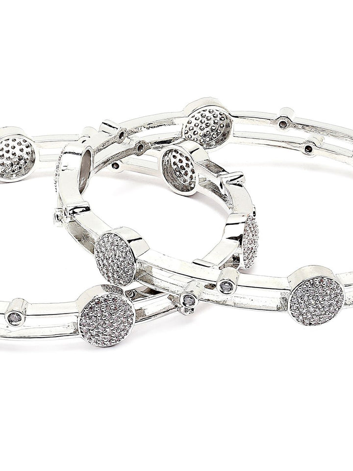 KARATCART Set Of 2 Silver Plated Cubic Zirconia Studded Bangles
