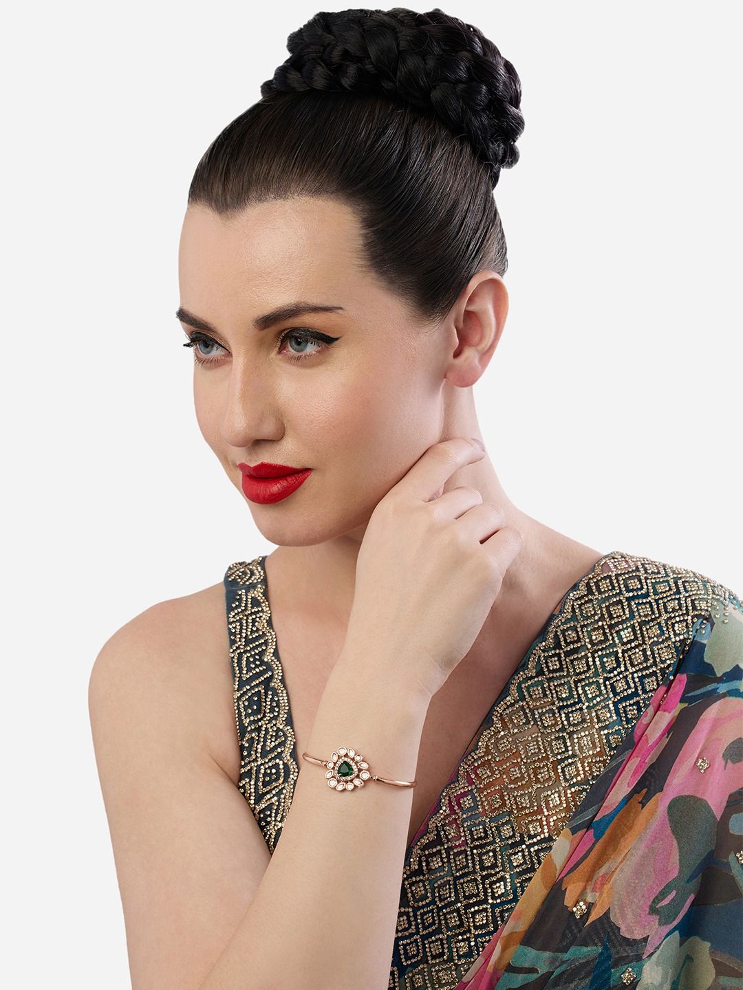 Zaveri Pearls Rose Gold-Plated -Cubic Zirconia Stone Studded Kada Bracelet