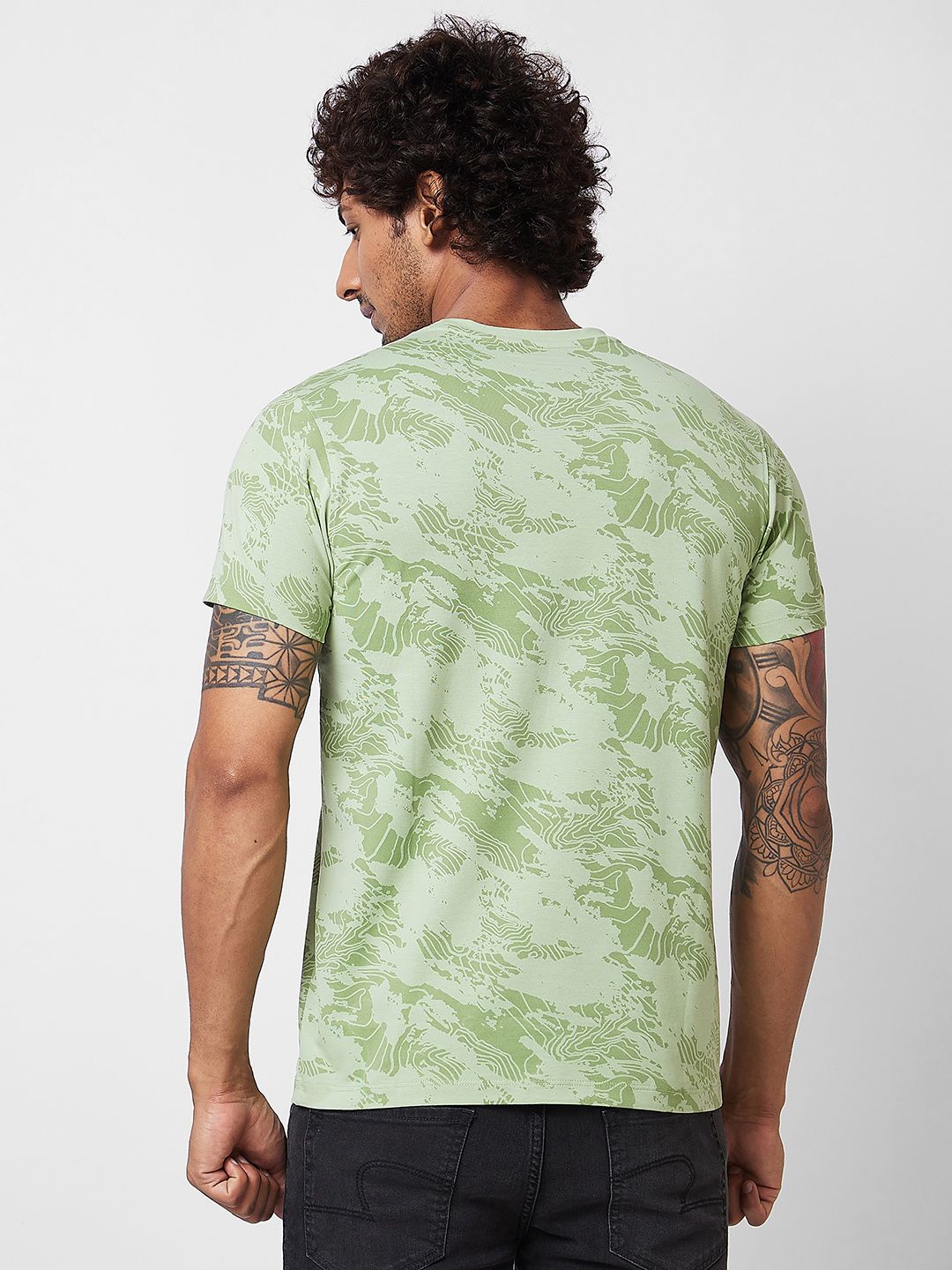 SPYKAR Round Short Sleeves Printed Slim Fit Cotton T-shirt