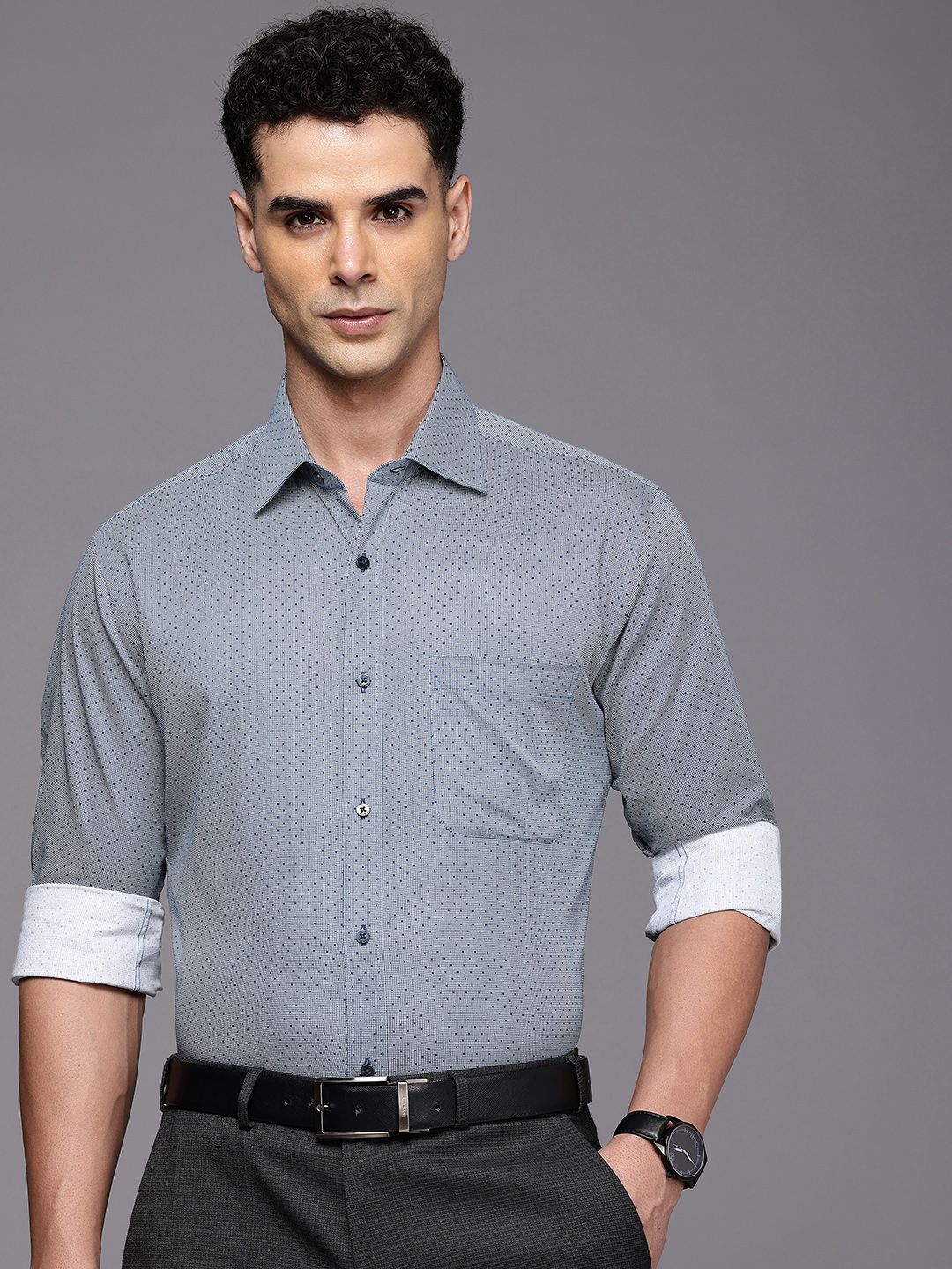 Raymond Slim Fit Geometric Printed Pure Cotton Formal Shirt