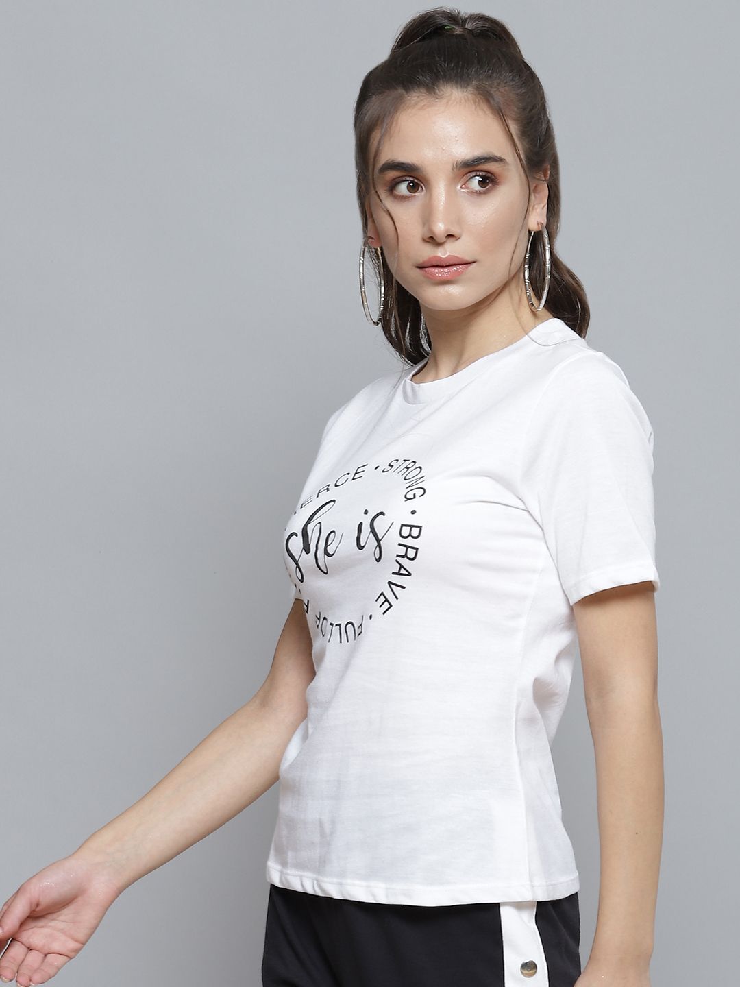 SASSAFRAS Women White Typography Printed Cotton T-shirt