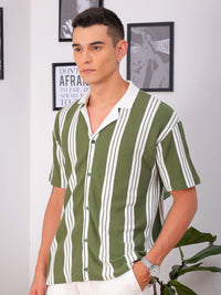 The Indian Garage Co Men Relaxed Fit Striped Flat Knit Polo Resortwear Shirt