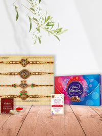 eCraftIndia Set of 4 Shrinathji, Peacock, Ganesha, Kalash Rakhis and Cadbury Celebrations