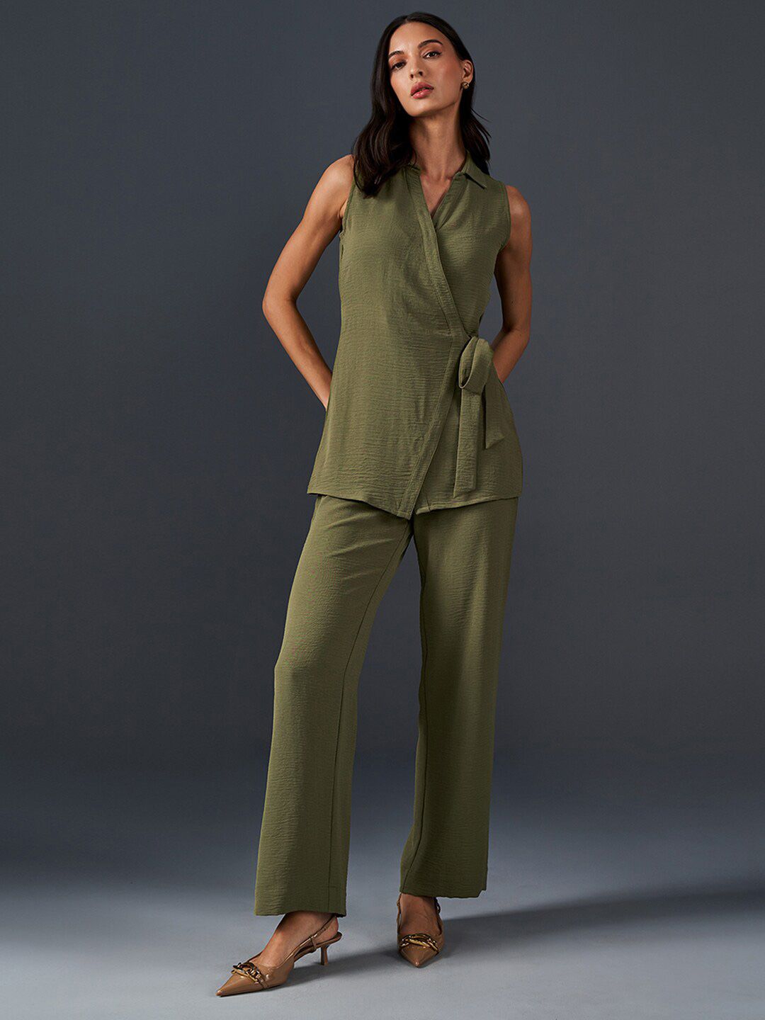 AND V-Neck Sleeveless Top With Palazzo