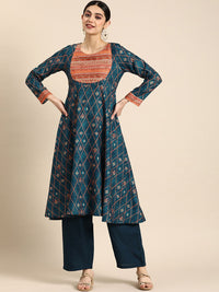 Anouk Ethnic Motifs Printed A-line Kurta with Palazzos