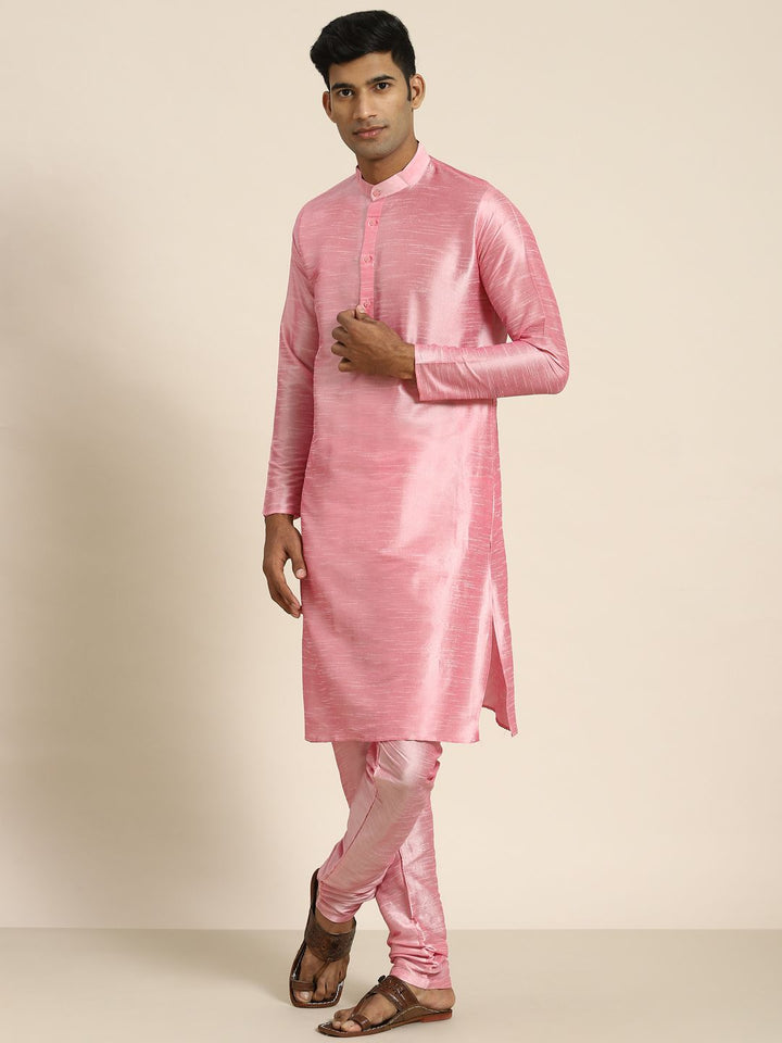 SOJANYA Men Pink Kurta with Churidar with Nehru Jacket