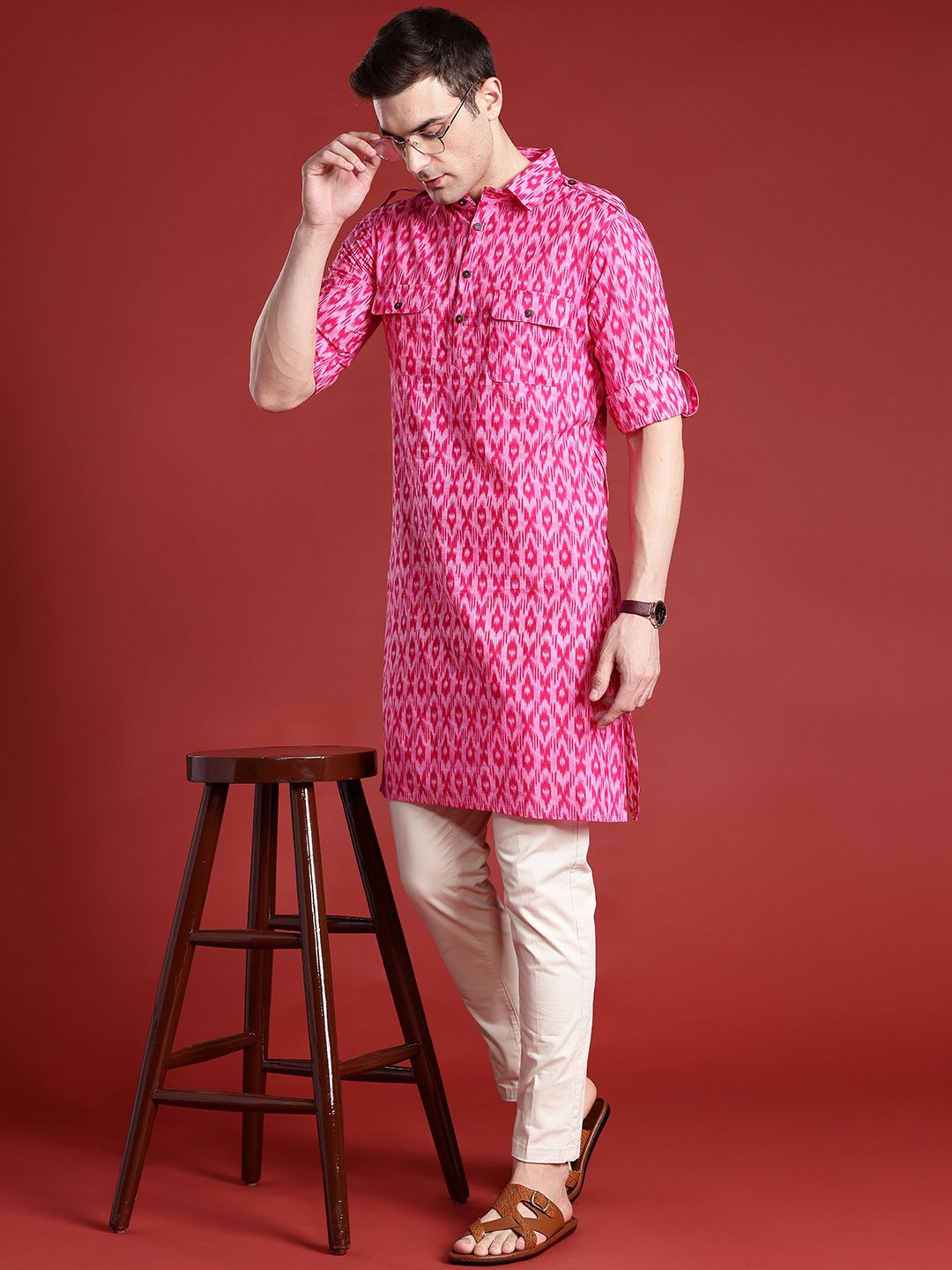 Anouk Pure Cotton Ikat Print Pathani Kurta