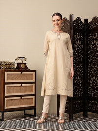 House of Pataudi Striped Keyhole Neck Sequinned A-Line Jashn Kurta