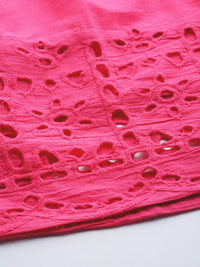 SASSAFRAS Fuchsia Pink Pure Cotton Schiffli Detail Flared Skirt with Belt