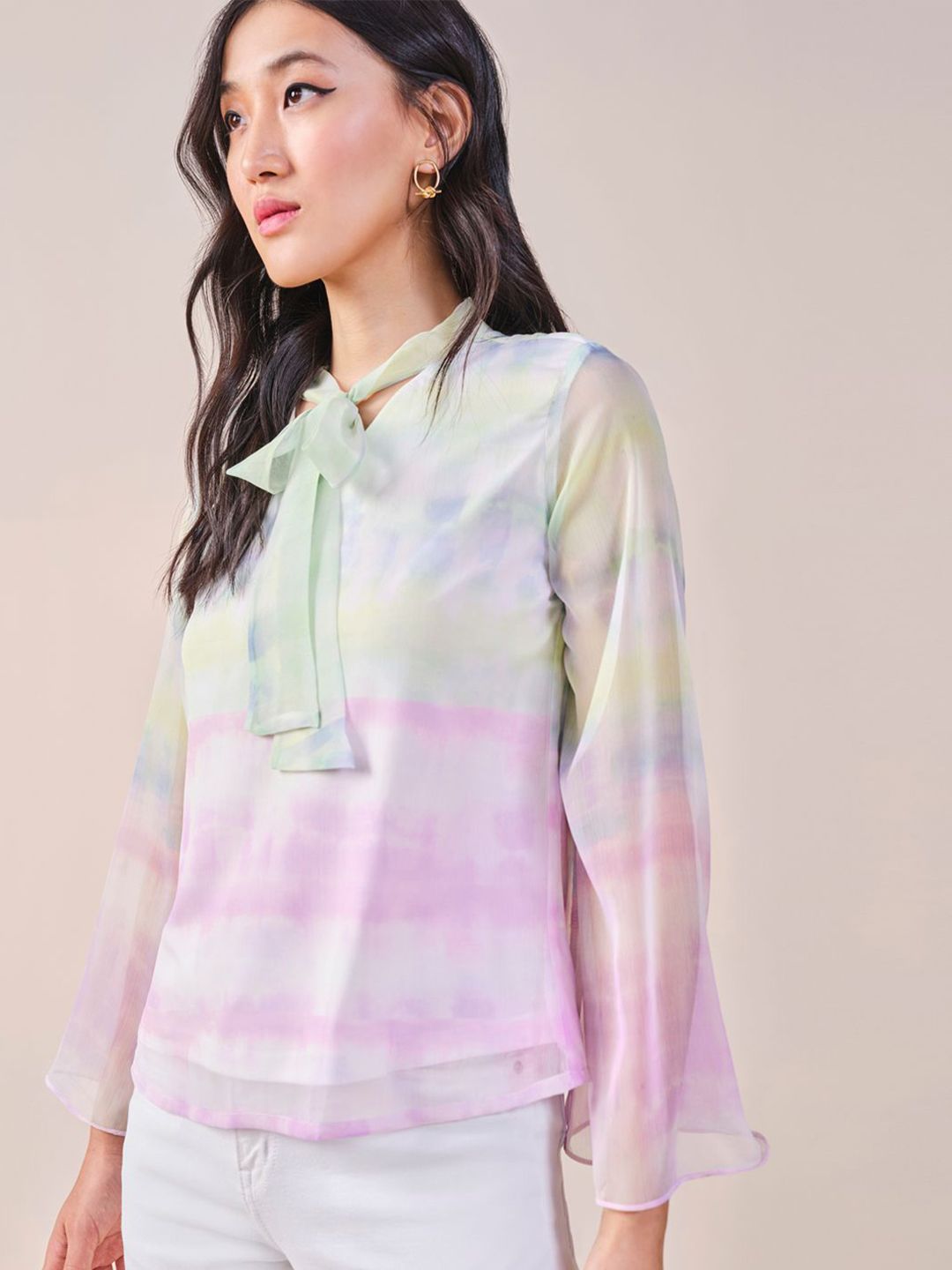 AND high neck tie ups Tie and Dye Top