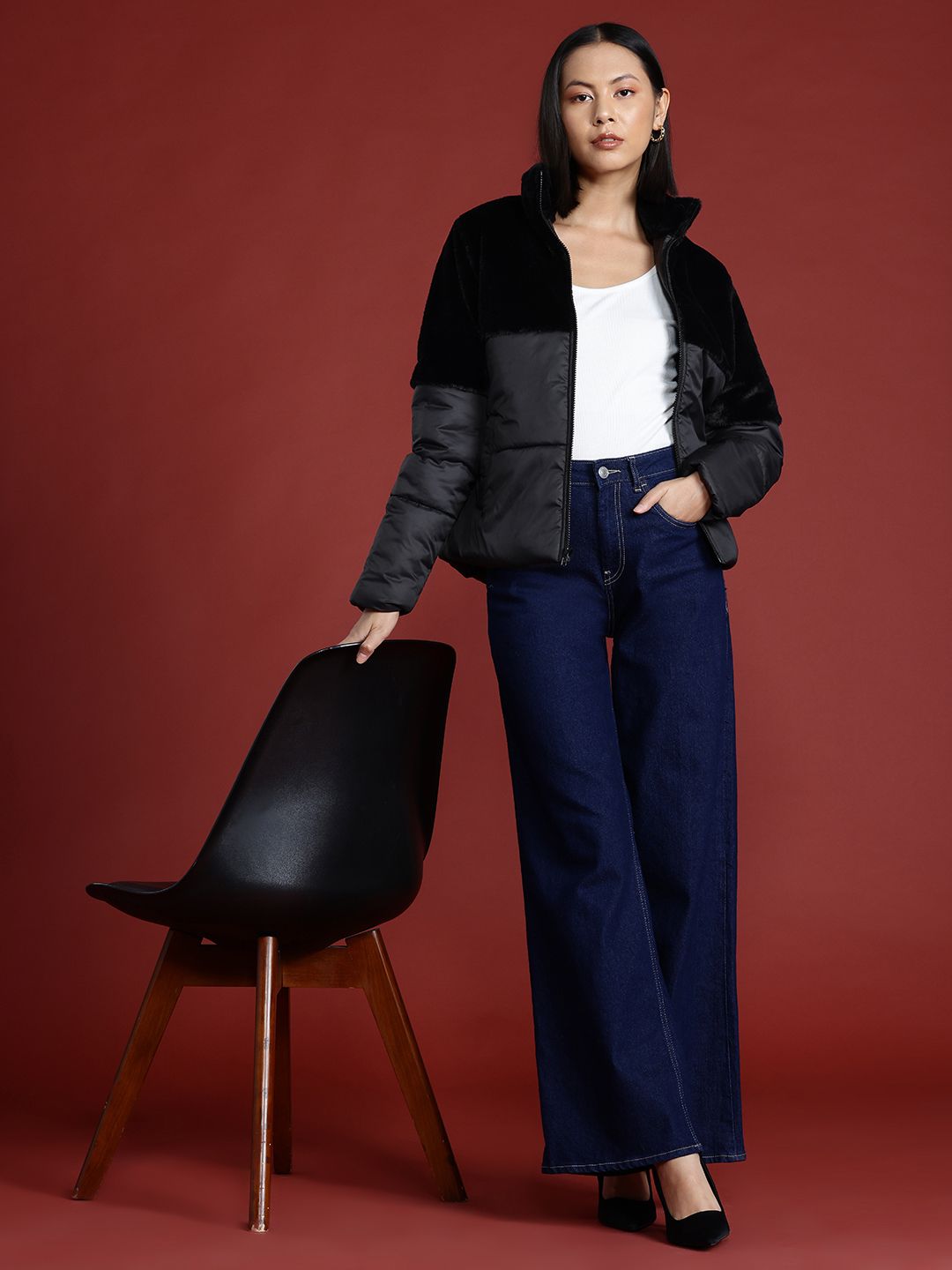 all about you Faux-Fur Detail Padded Jacket