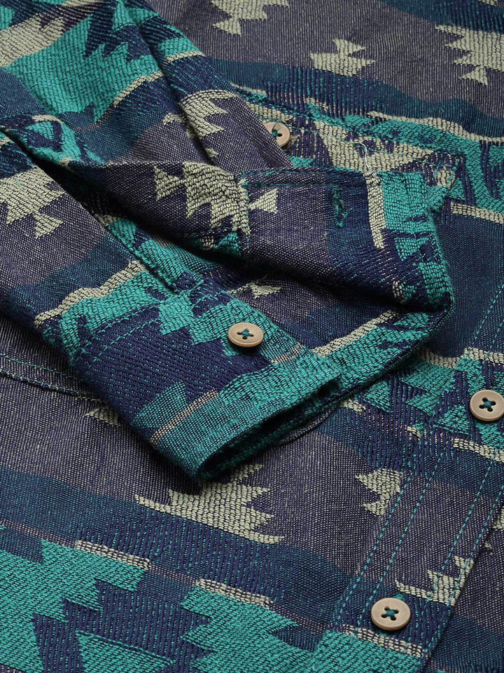 The Indian Garage Co Self Design Geometric Jacquard Relaxed Fit Shirt