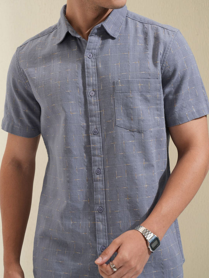 HIGHLANDER Men Special Yarn Dobby Textured Checked Casual Shirt