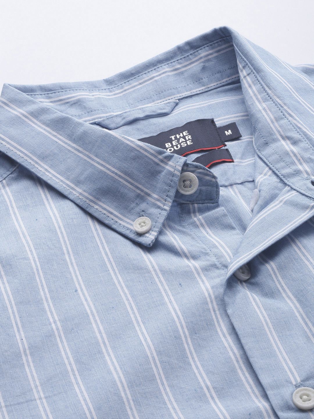 THE BEAR HOUSE Men Blue Slim Fit Pure Cotton Striped Casual Shirt