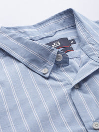 THE BEAR HOUSE Men Blue Slim Fit Pure Cotton Striped Casual Shirt