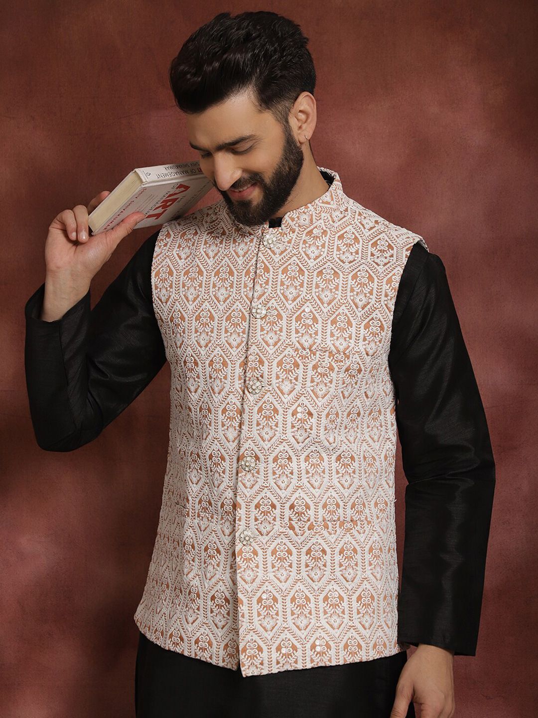 Jaket Nehru Kolar Mandarin Bersulam Warna Pic Anouk