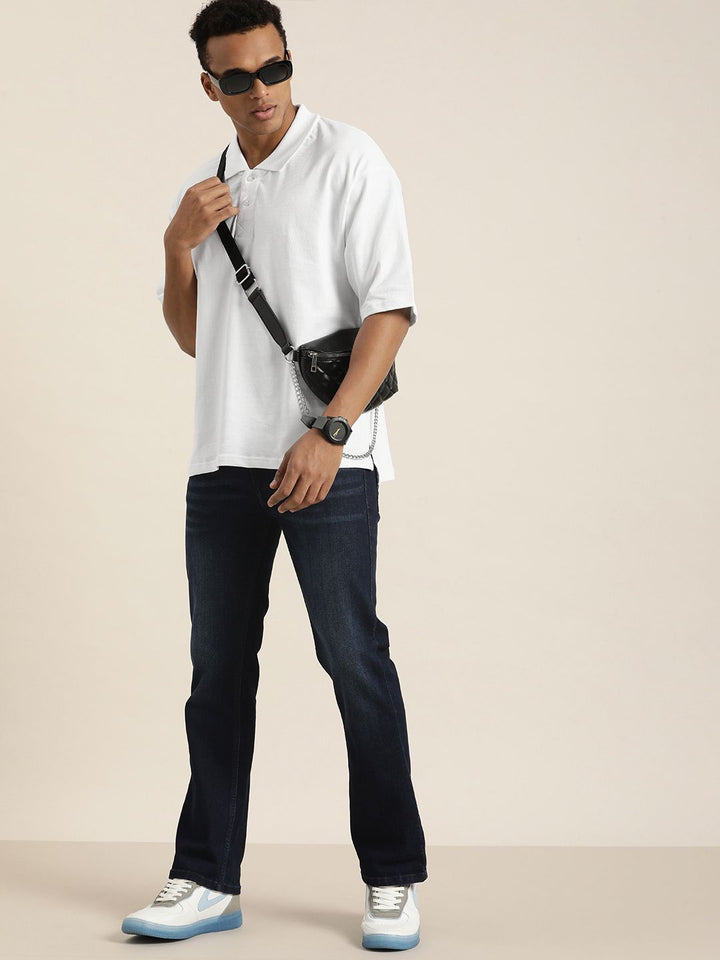 DILLINGER Men Solid Honeycomb Structure Oversized Cotton Polo T-Shirt