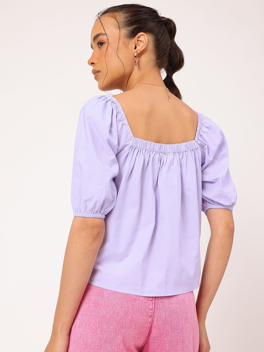 DressBerry Soft Girl Puff Sleeves A-Line Top