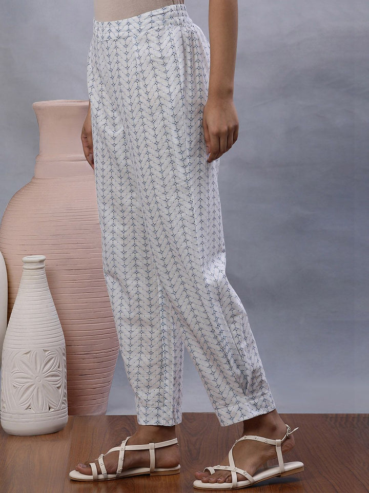 W Women White Geometric Printed Pure Cotton Trouser