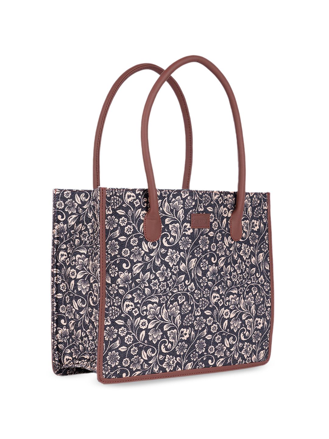 ZOUK Floral Printed Structured Jute Handheld Bag