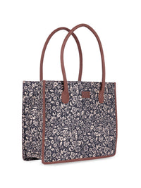 ZOUK Floral Printed Structured Jute Handheld Bag