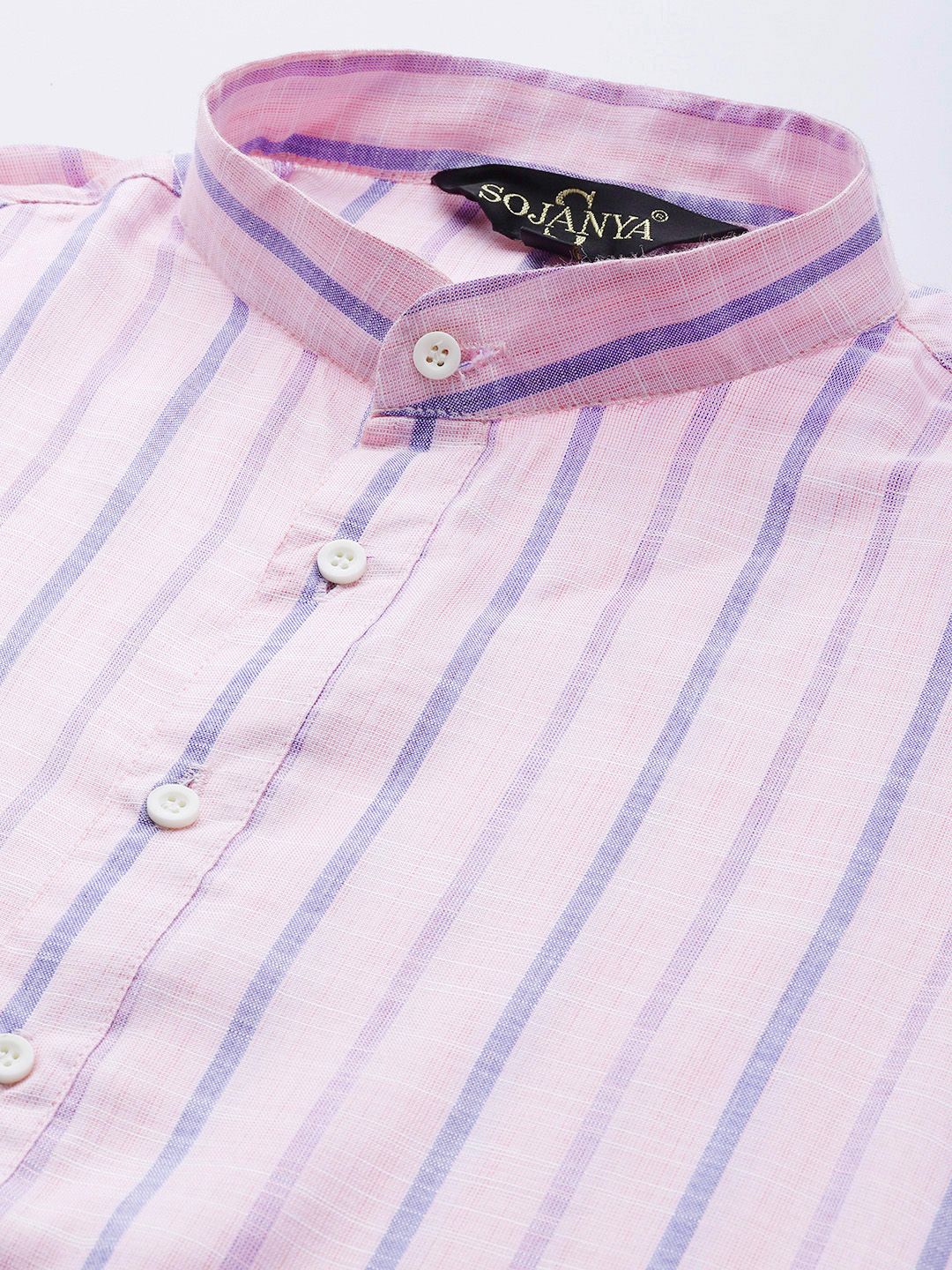 SOJANYA Men Pink & Blue Striped Kurta