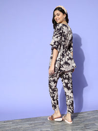 SANSKRUTIHOMES Women Black Floral Printed Night suit