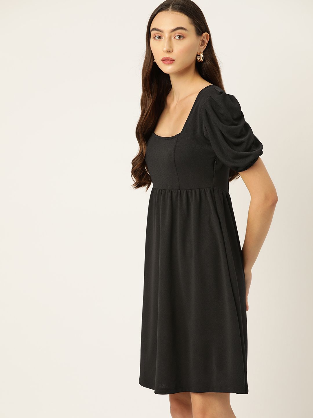 DressBerry Puff Sleeve A-Line Midi Dress