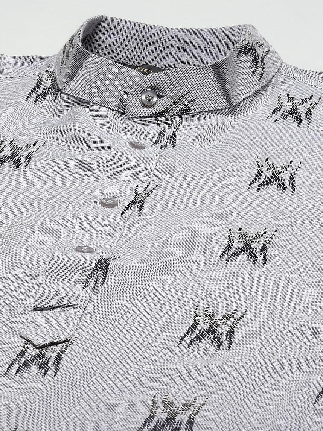 SOJANYA Lelaki Grey & Black Pure Cotton Self Design Kurta