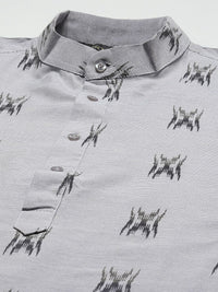 SOJANYA Lelaki Grey & Black Pure Cotton Self Design Kurta