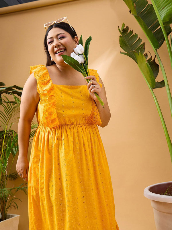 SASSAFRAS Curve Plus Size Fit & Flare Pure Cotton Midi Dress