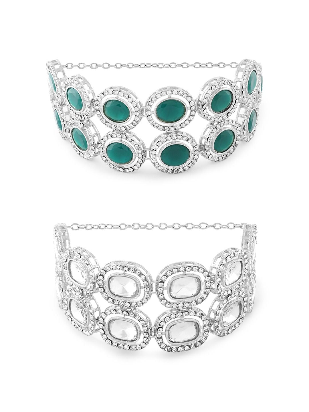 Zaveri Pearls Set of 2 Silver-Plated Austrian Diamonds Studded Wraparound Bracelets