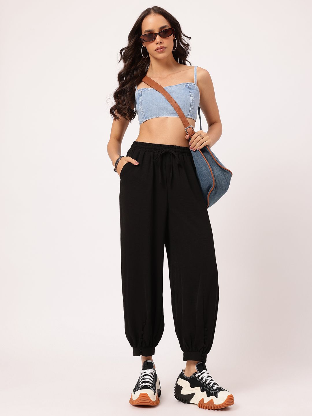 DressBerry Women Hippie Style Cropped Button-Cuffs Trousers