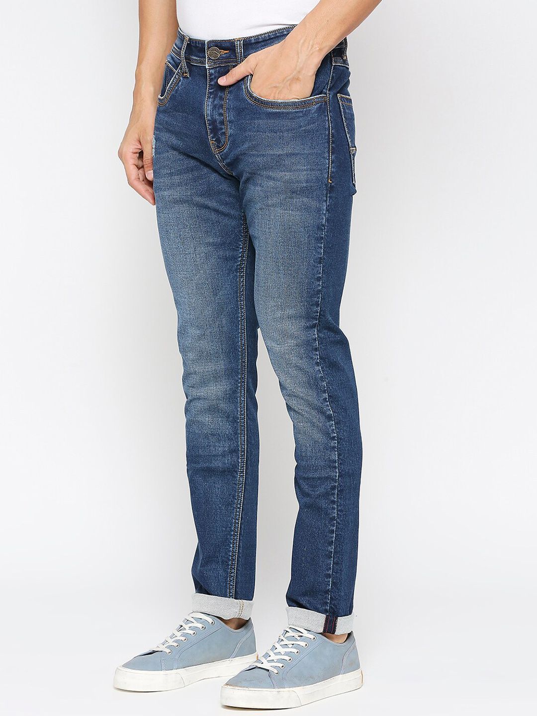 Being Human Men Low Distress Light Fade Slim Fit Jeans