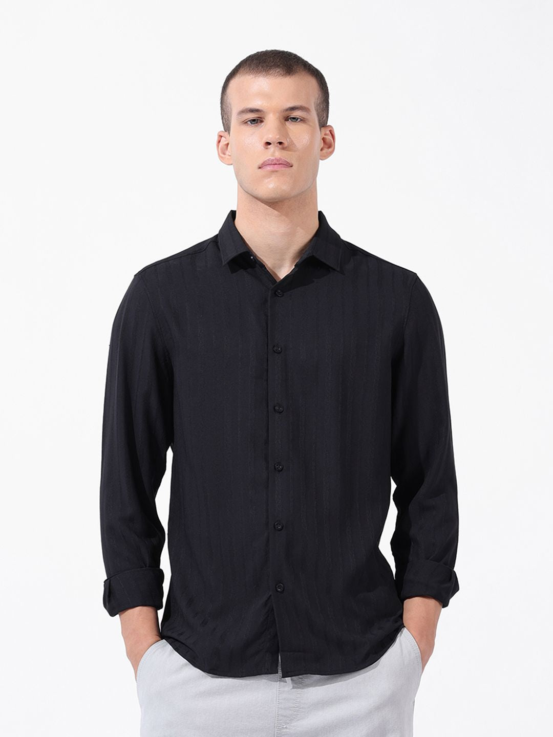 The Indian Garage Co Men Regular Fit Textured Resort Wear Shirt