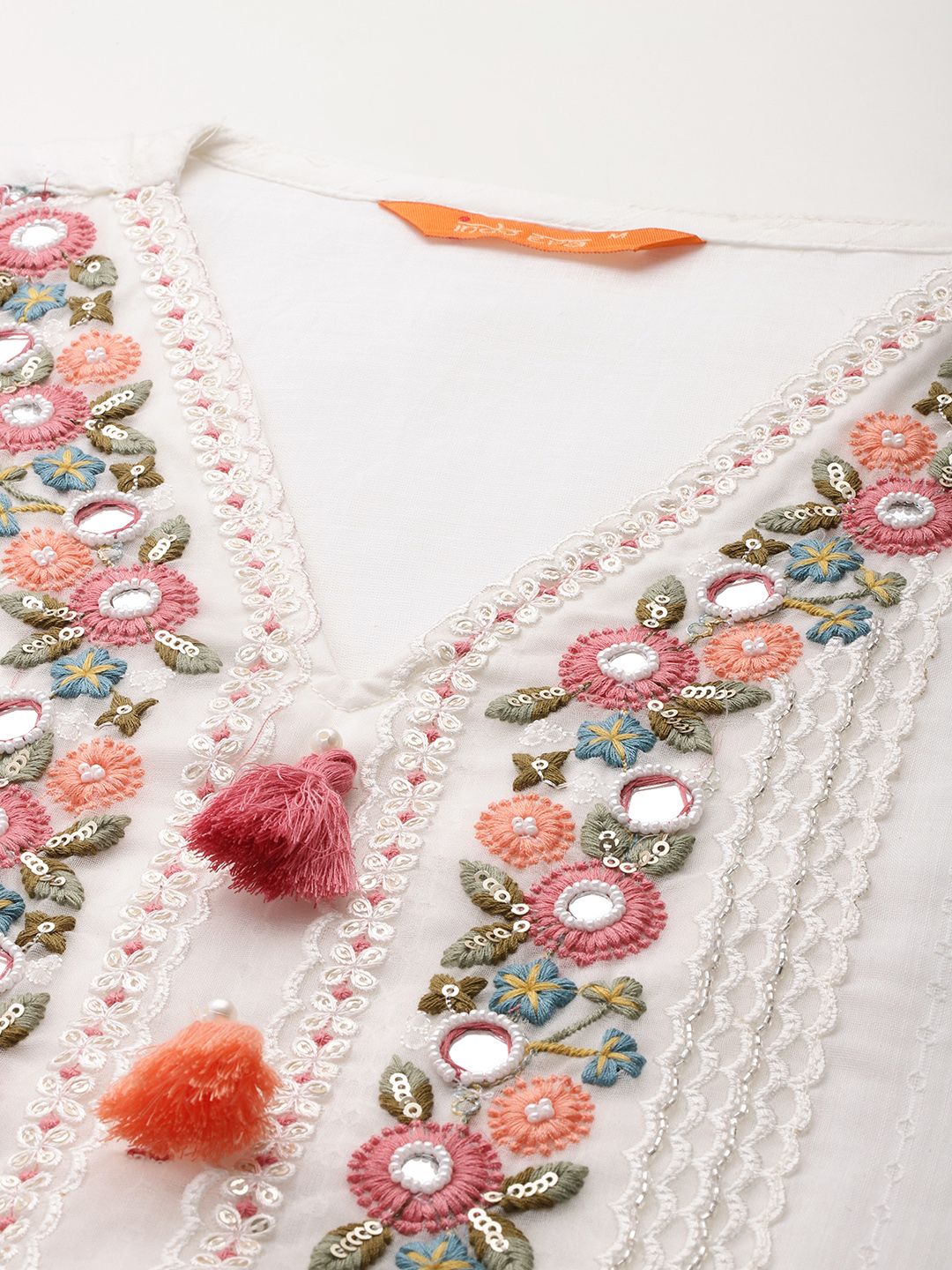 Indo Era Floral Embroidered & Embellished Pure Cotton Kurta with Trousers & Dupatta