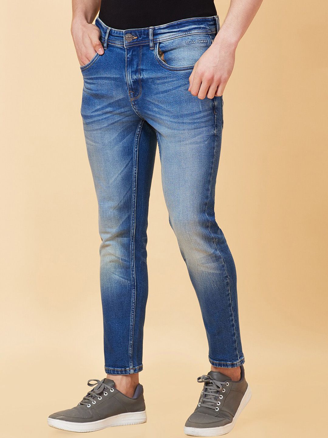 Being Human Men Mid Rise Clean Look Heavy Fade Cropped Jeans