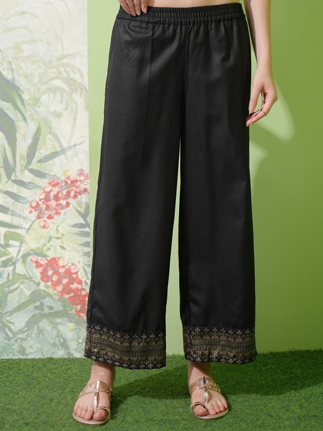 Vishudh Black Ethnic Motifs Printed Straight Kurta With Palazzos & Dupatta