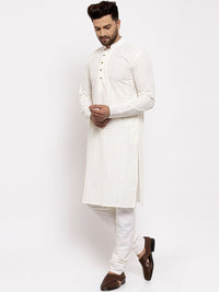 Jompers Men Off White Geometric Embroidered Kurta