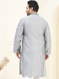 SOJANYA PLUS Men Grey & Off White Ethnic Motifs Embroidered Thread Work Kurta