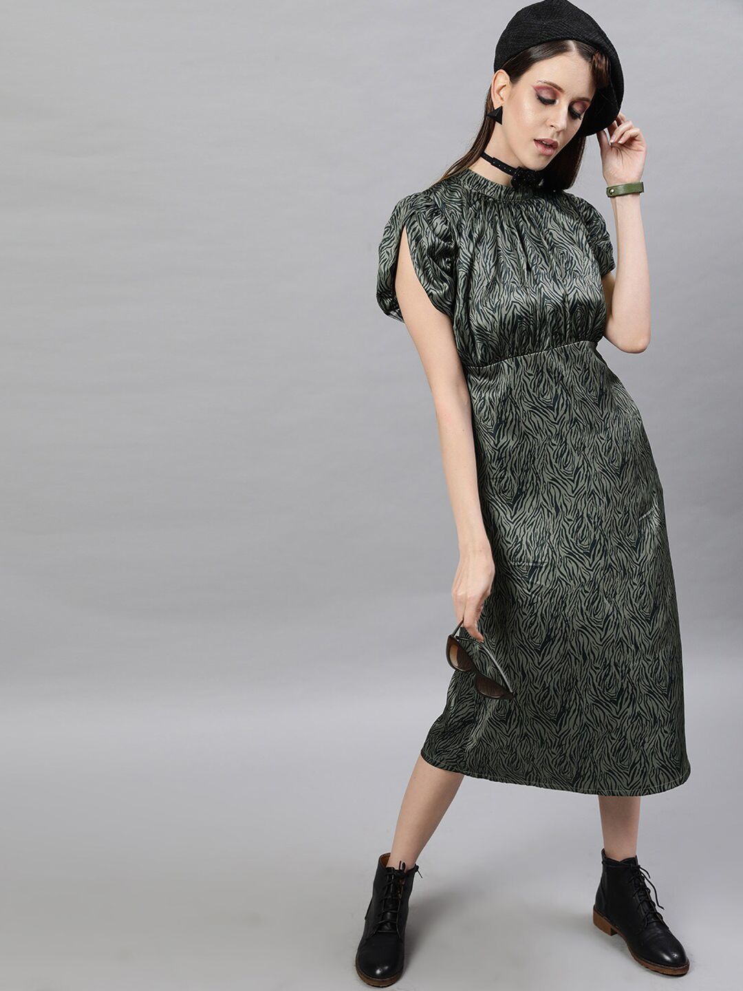STREET 9 Green Satin A-Line Dress