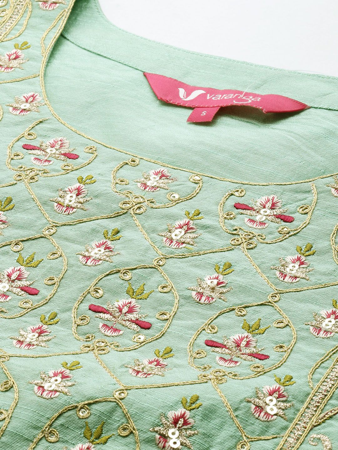 Varanga Women Sea Green Floral Embroidered Kurta
