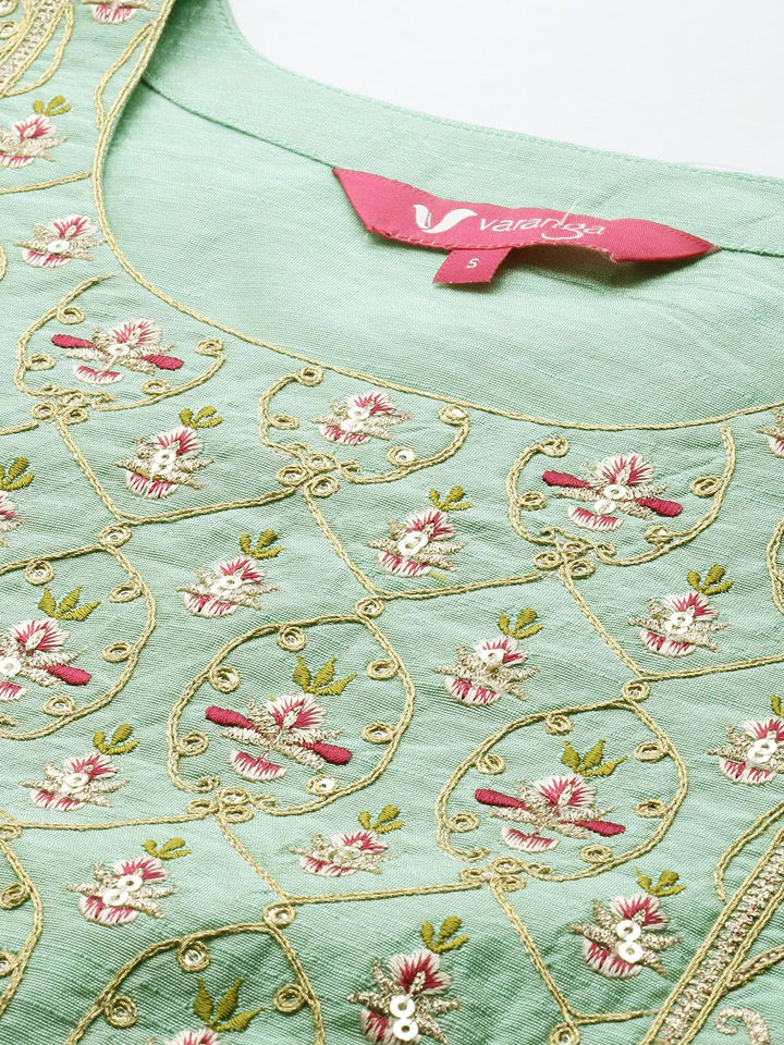 Varanga Women Sea Green Floral Embroidered Kurta