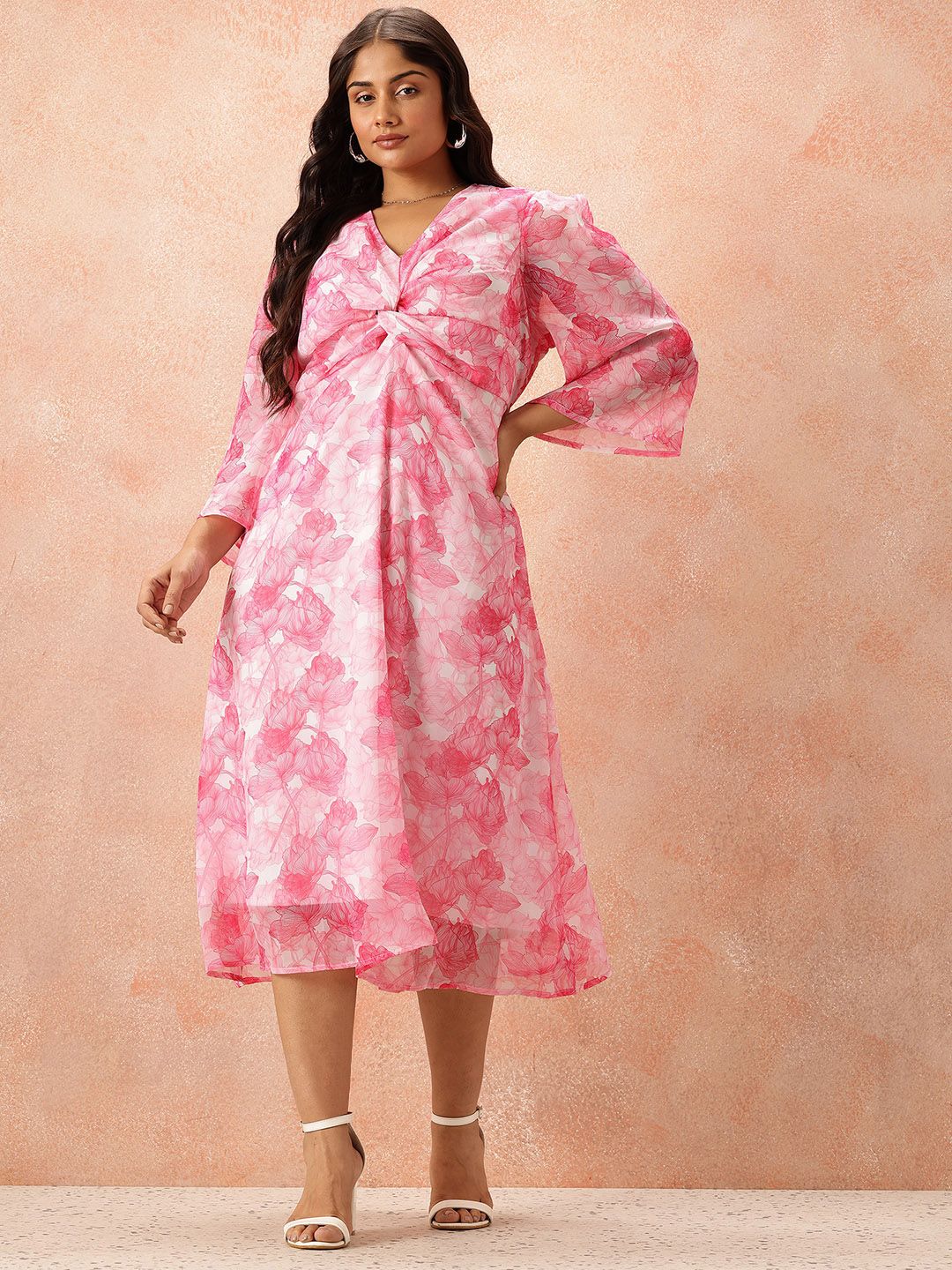 all about you Plus Size Floral Print Knot Detail A-Line Midi Dress