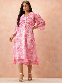 all about you Plus Size Floral Print Knot Detail A-Line Midi Dress