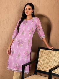 W Festive Floral Print Georgette Straight Kurta